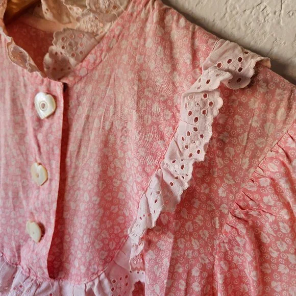 Vintage 30s Pink Cotton Calico Flour Sack Feedsack Depression Day Dress S - Picture 4 of 10
